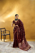 Premium Handloom Satin Silk Saree with Zari Motifs & Chevron Pallu