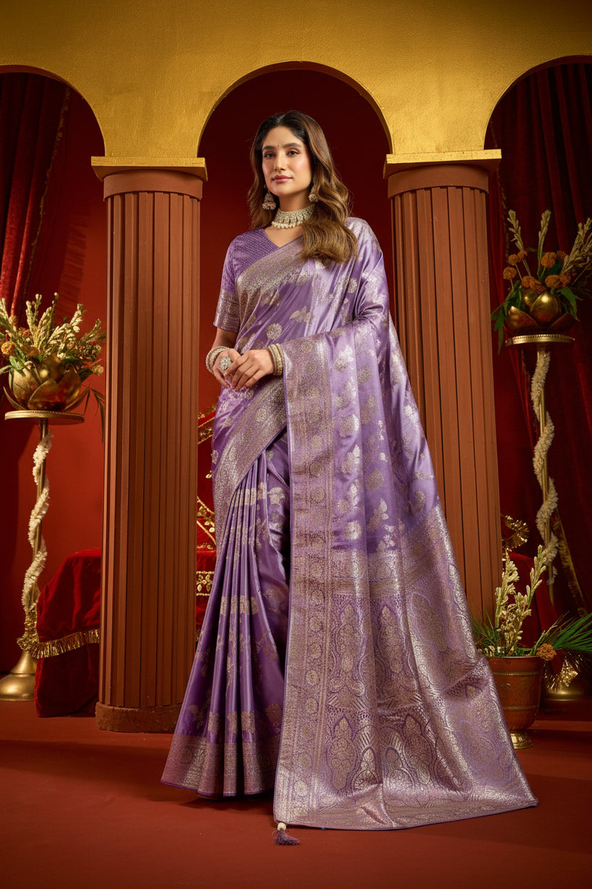 Royal Satin Silk Saree with Intricate Swarovski Work & Fancy Border | Designer Festive Collection