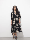 Black V-Neck Midi Dress