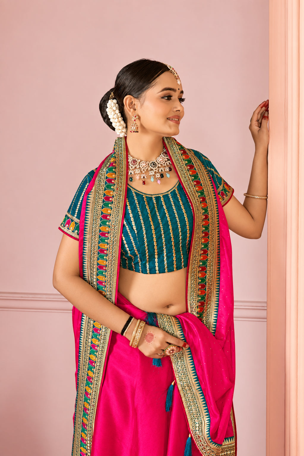 Rangoli Saree with Swarovski Crystal Border & Embroidered Banglory Silk Blouse