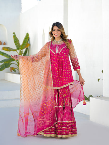 Pink Kurta Sharara Set with Dupatta