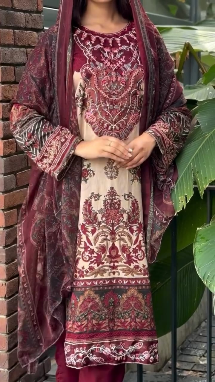 Printed Heavy Cotton Kurti Set with Sequin Embroidery | Ready to Wear