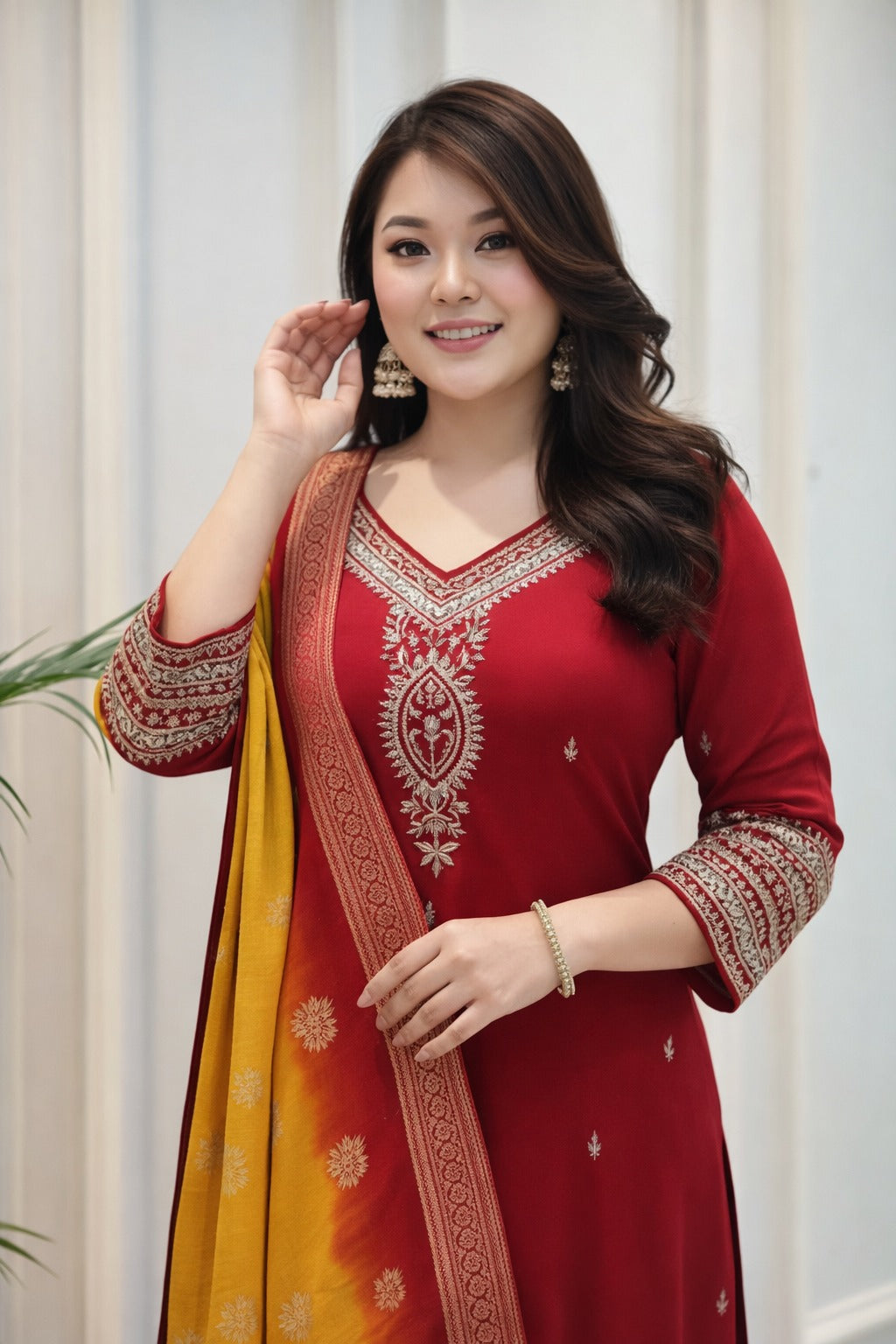 Exquisite Pure Chinon Hand-Embroidered Anarkali Suit Set with Dual-Tone Chiffon Dupatta