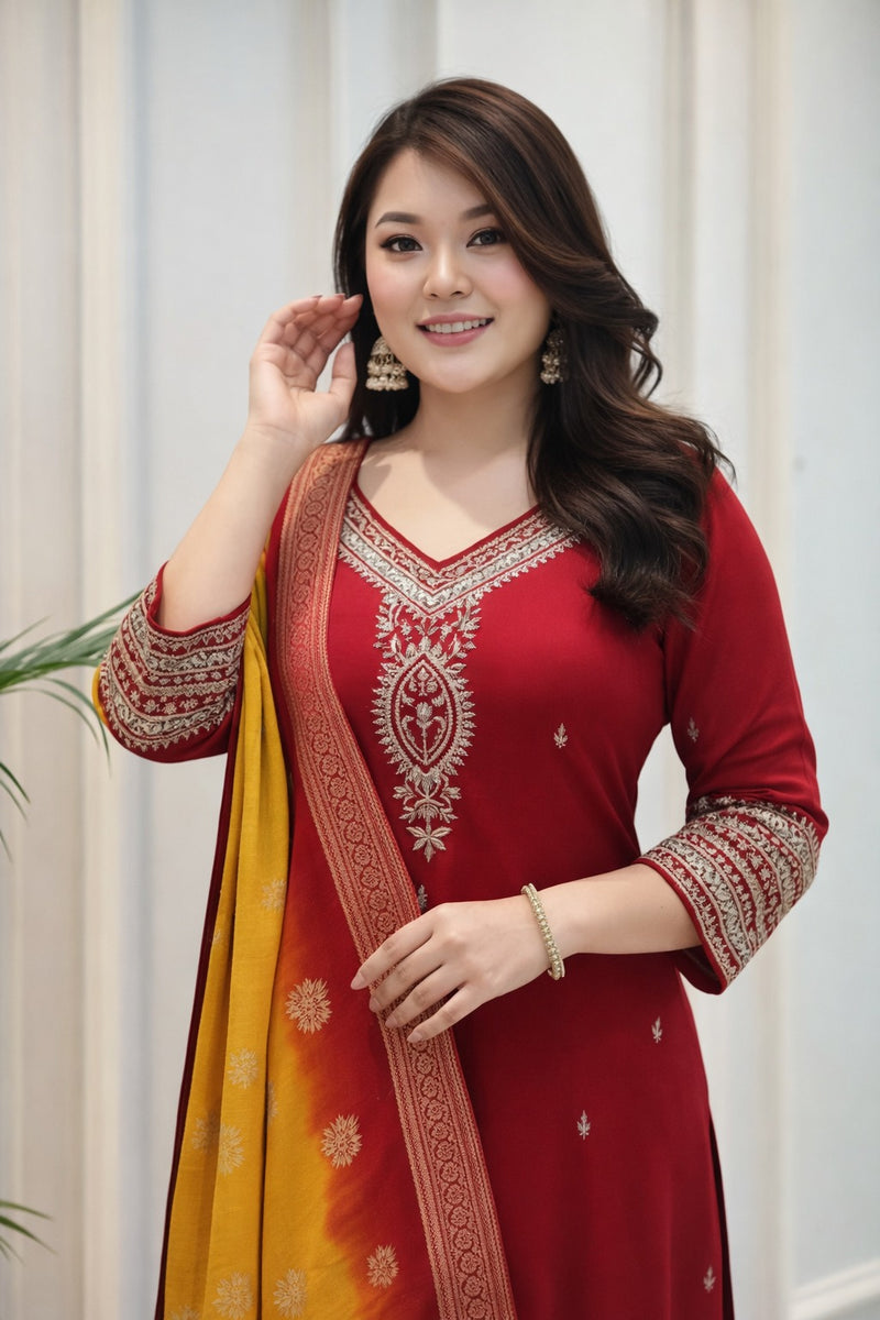 Exquisite Pure Chinon Hand-Embroidered Anarkali Suit Set with Dual-Tone Chiffon Dupatta