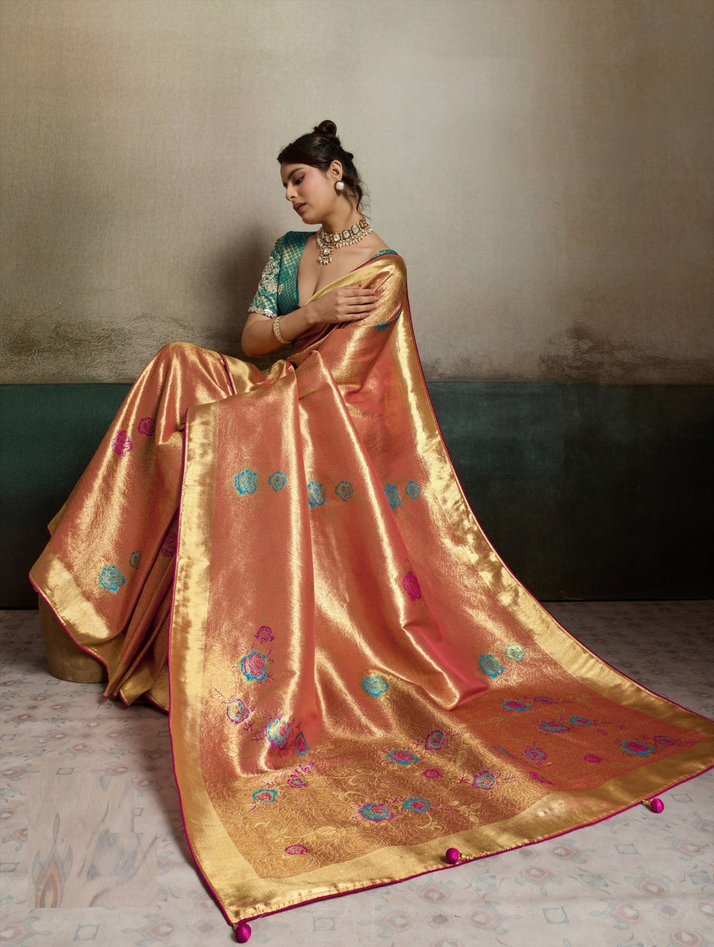 Tissue Banarasi Silk Jacquard Saree with Meenakari Art & Pita Zari Blouse