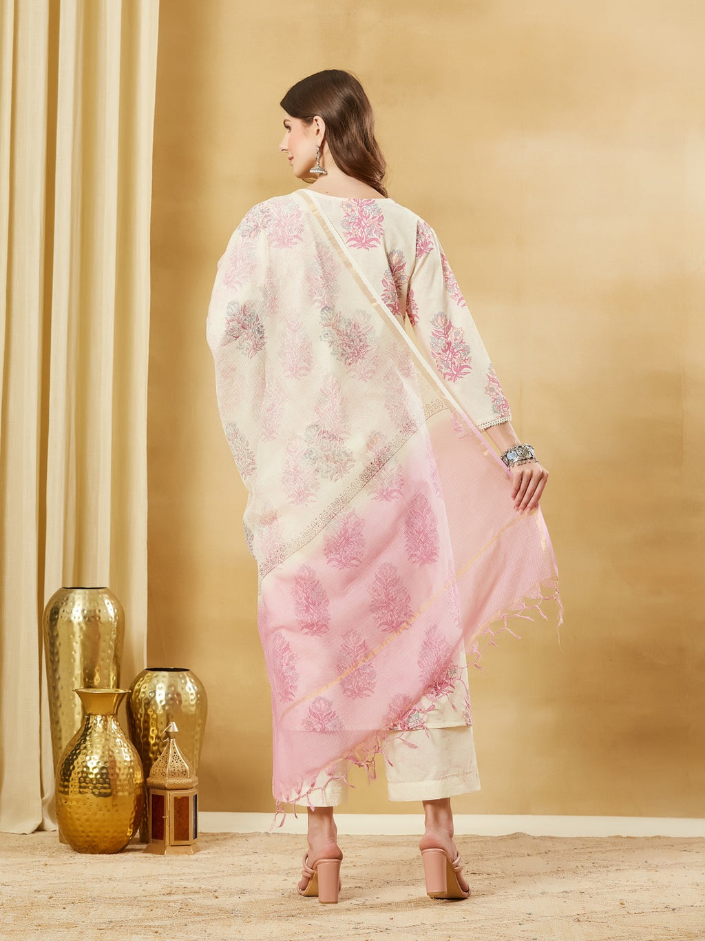 Pink Kurta Pant Set With Dupatta