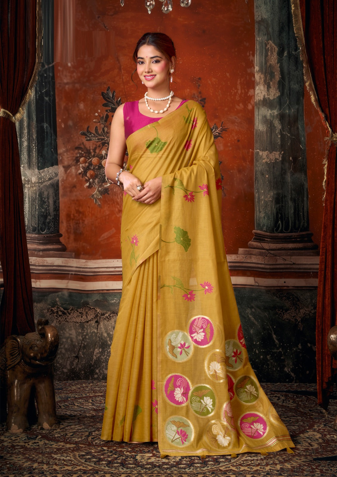 Earthy Elegance: Pure Khadi Cotton Saree with Rustic Texture & Jhallar