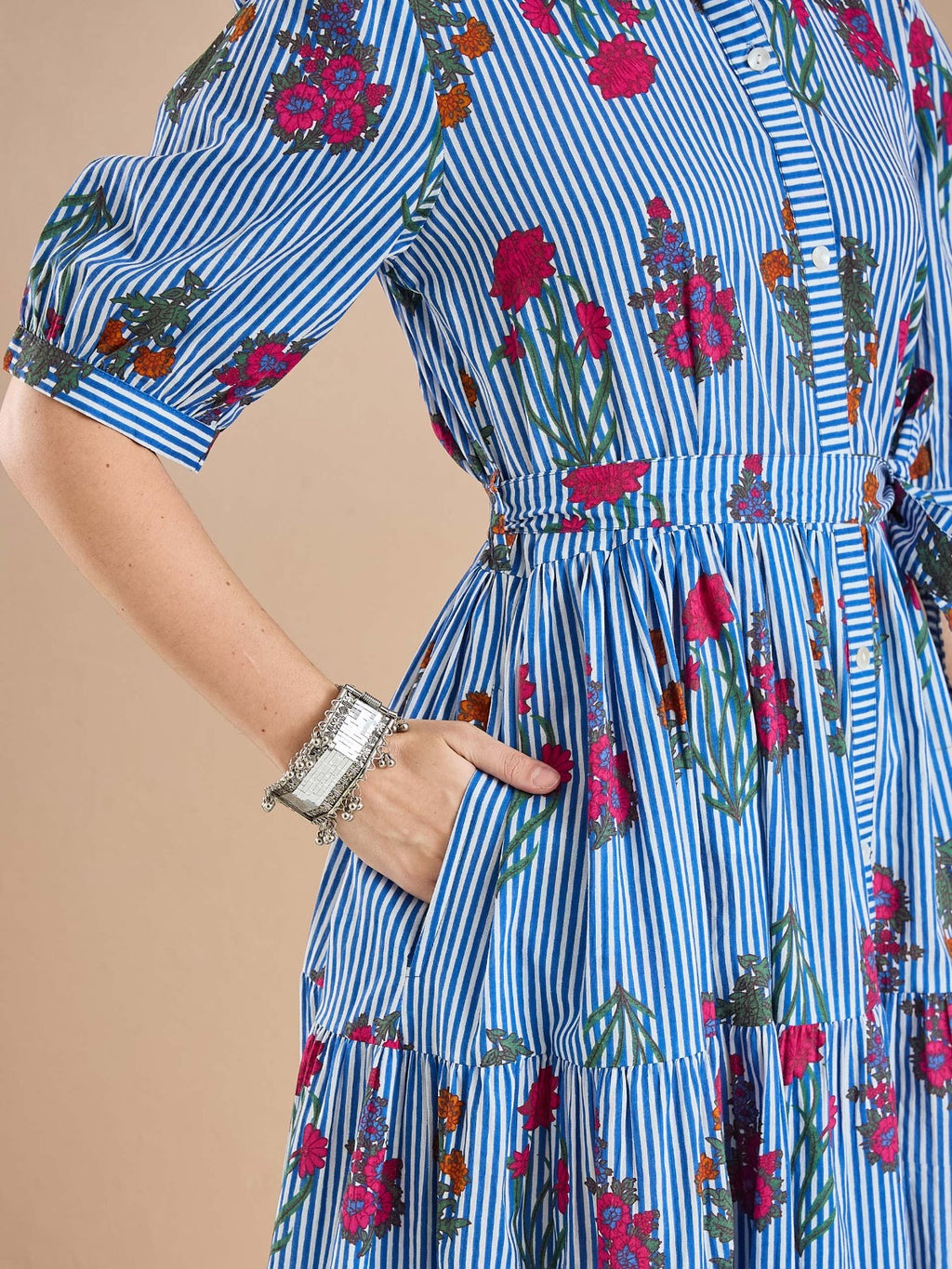 Floral Print Pure Cotton Blue Dress