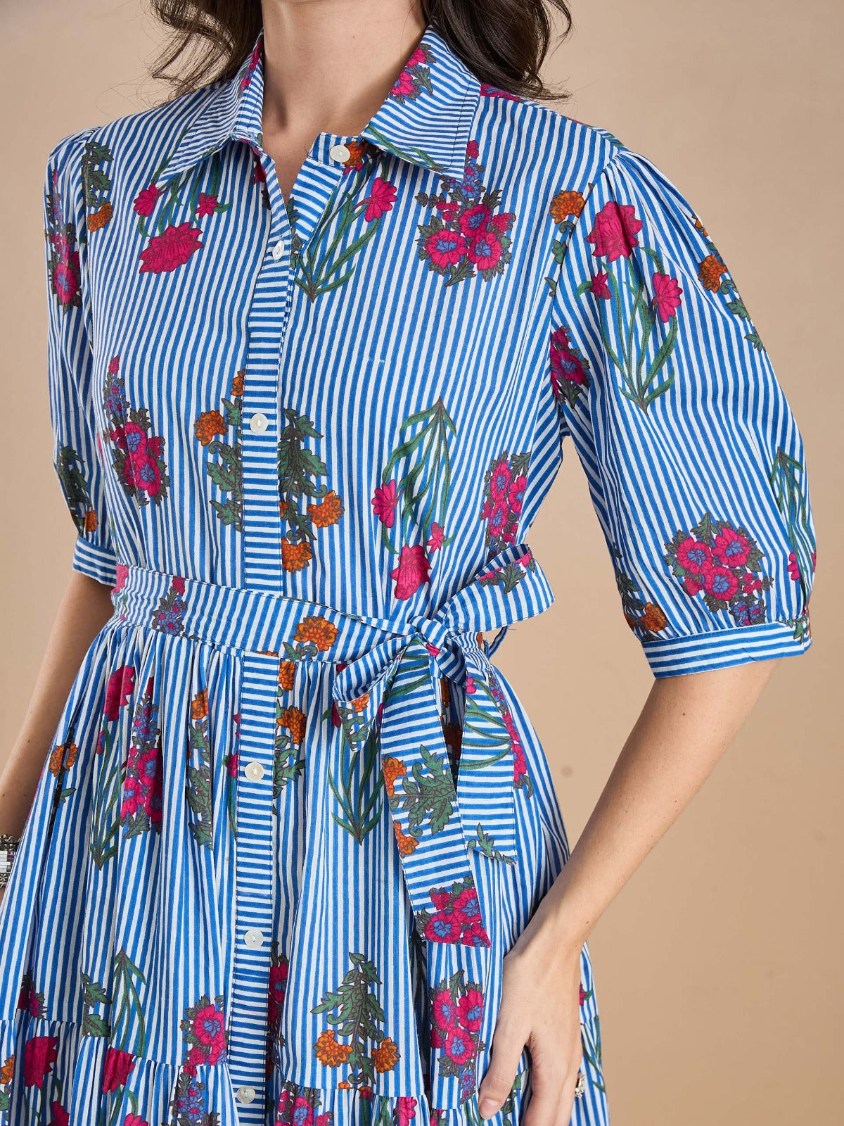 Floral Print Pure Cotton Blue Dress