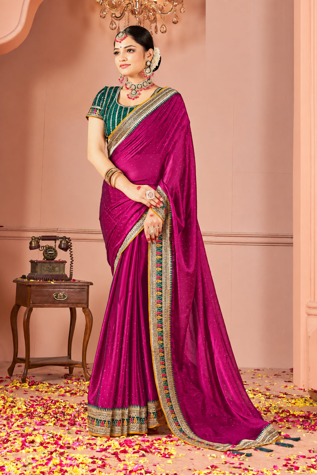 Rangoli Saree with Swarovski Crystal Border & Embroidered Banglory Silk Blouse