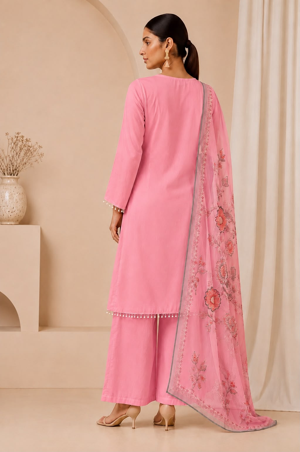 Heavy Embroidered Vichitra Silk 3-Piece Suit Set with Printed Dupatta