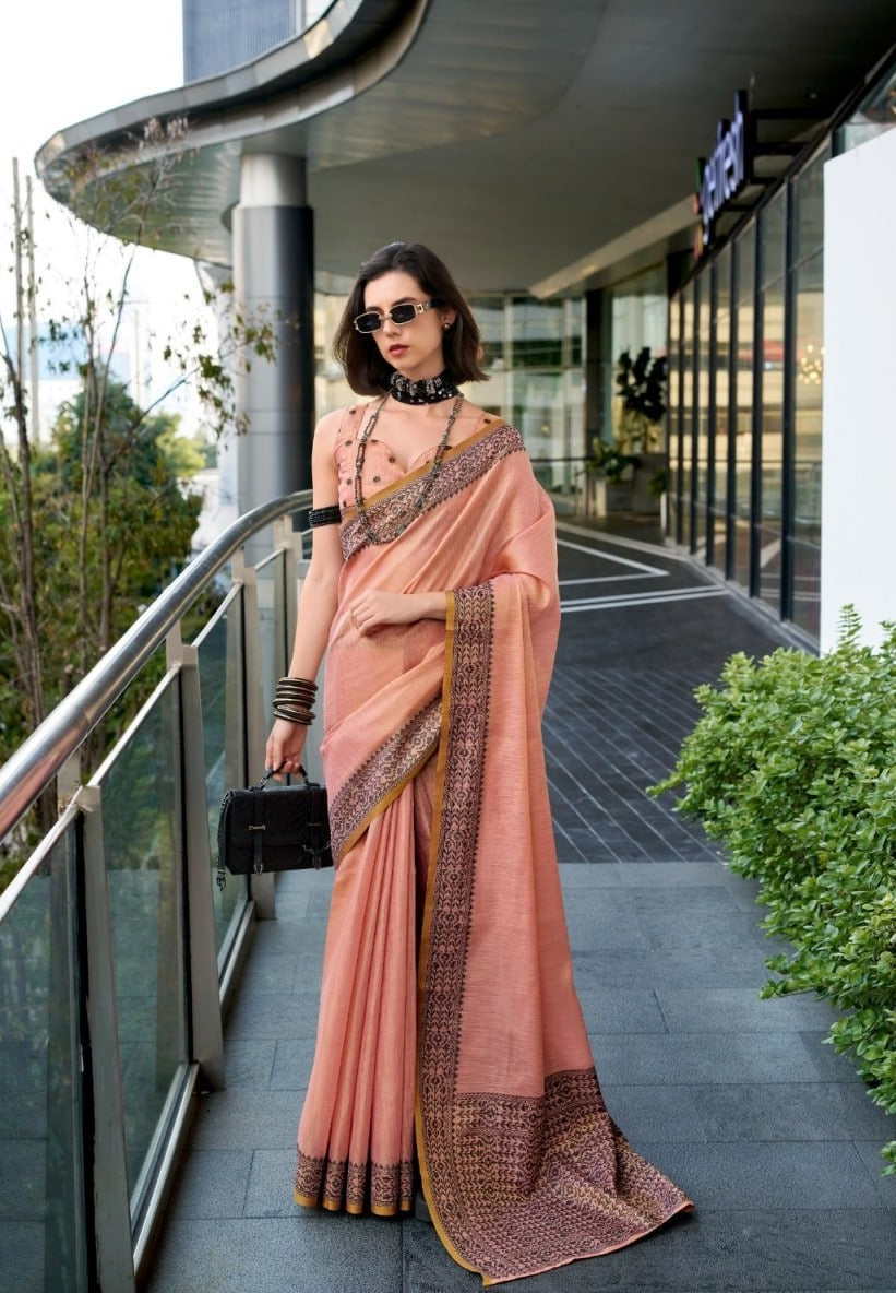 Premium Linen Tissue Silk Saree with Matching Blouse Piece
