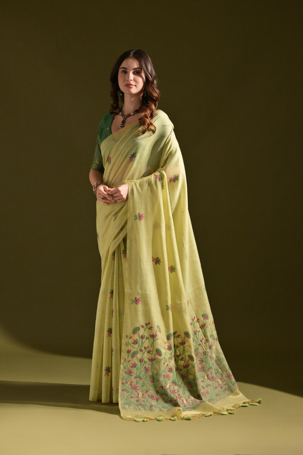 Designer Muga Cotton Saree – Intricate Resham Weave & Pichwai Inspired Motif