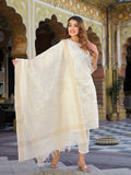 Cream Solid Chanderi Silk kurta Pant With Dupatta