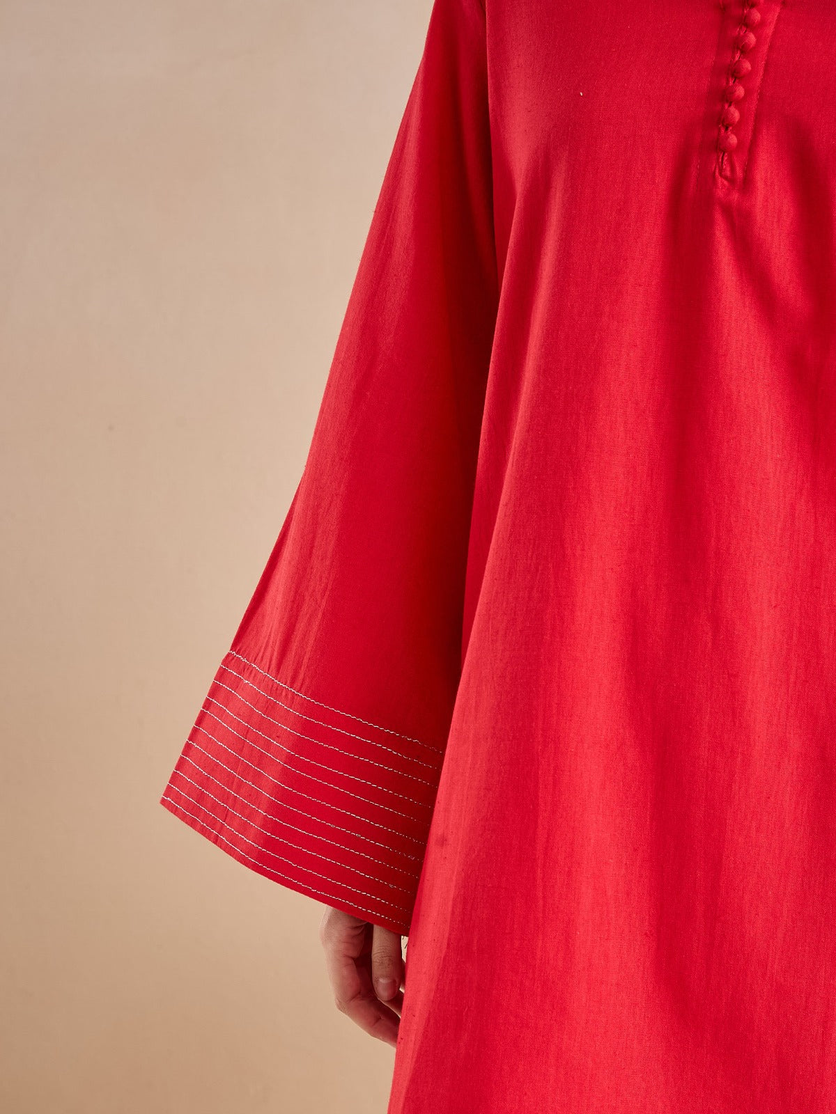 Coral Red Solid Cotton Farshi Salwar Set