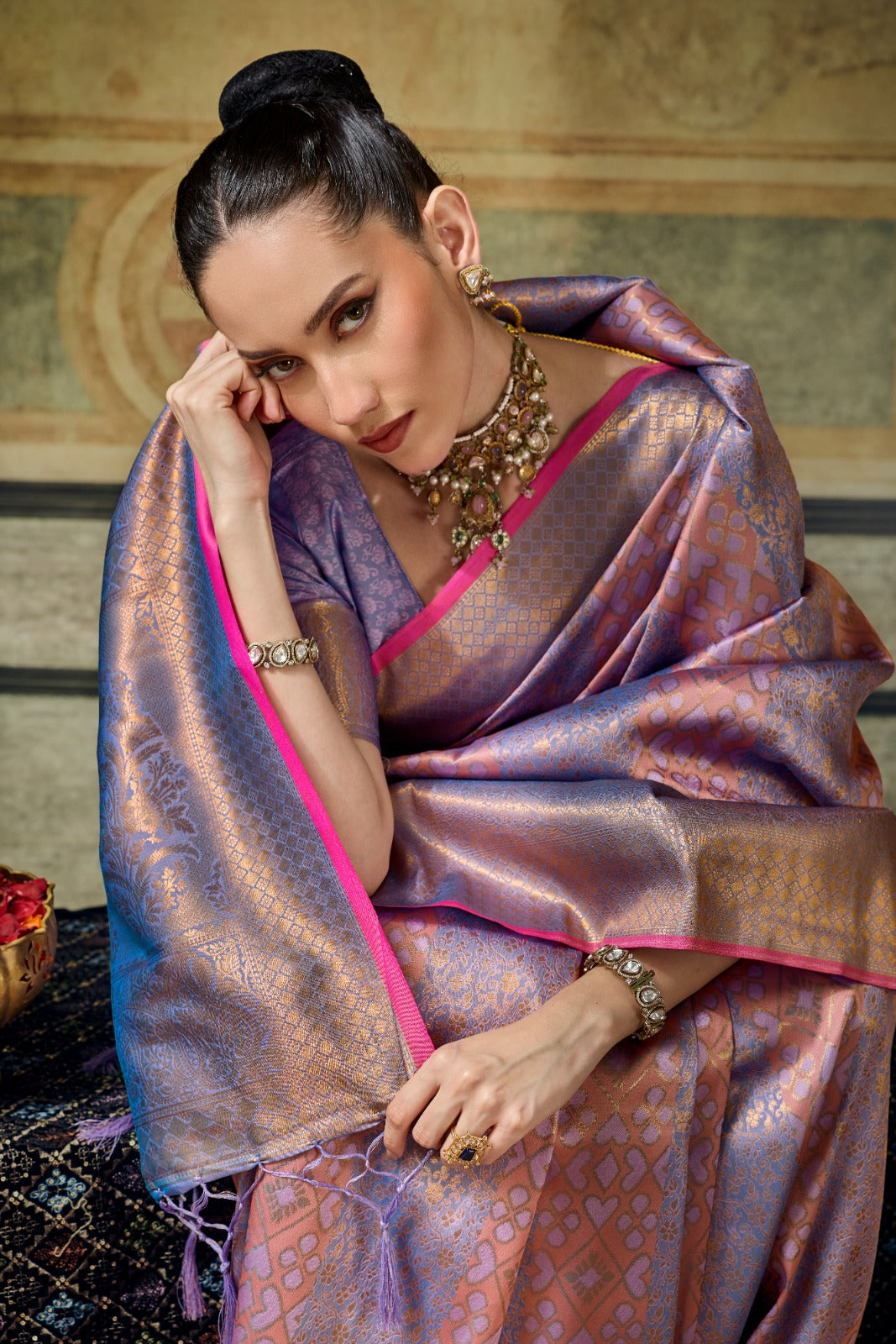 Handloom Silk Saree with Matching Silk Blouse | Festive & Partywear