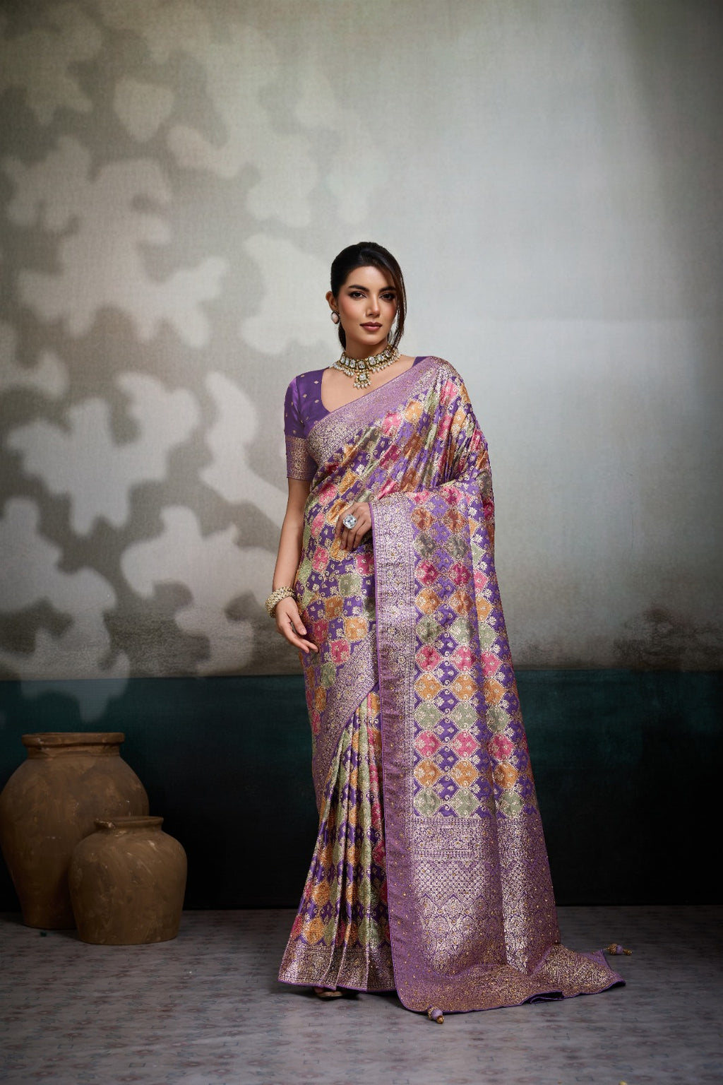 Draped in Opulence: Handcrafted Satin Masterpieces with Intricate Mosaic Weaves