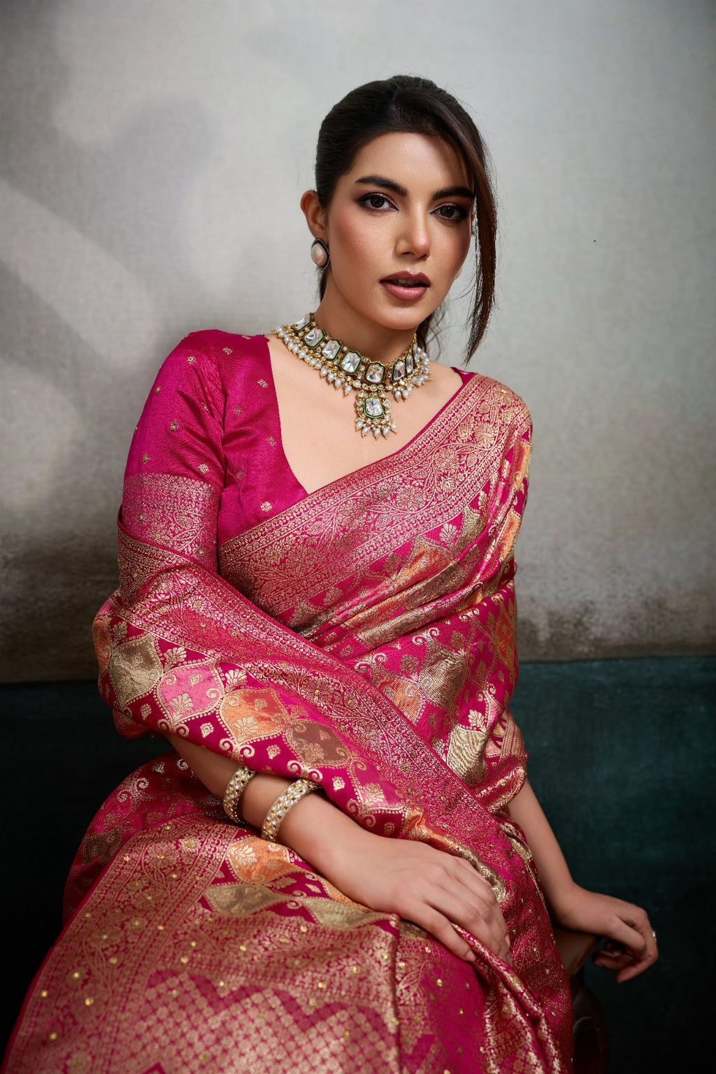 Draped in Opulence: Handcrafted Satin Masterpieces with Intricate Mosaic Weaves
