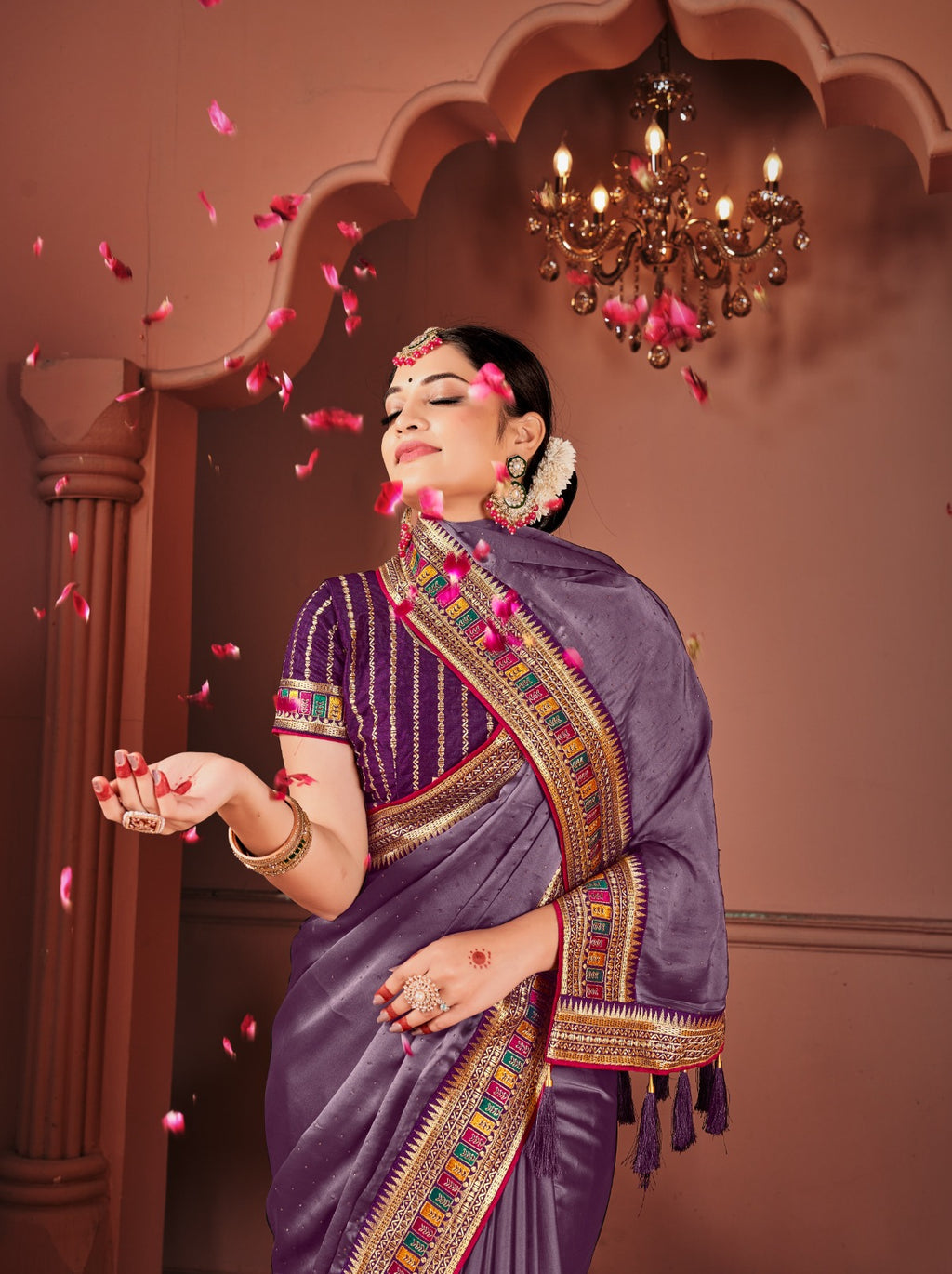 Rangoli Saree with Swarovski Crystal Border & Embroidered Banglory Silk Blouse