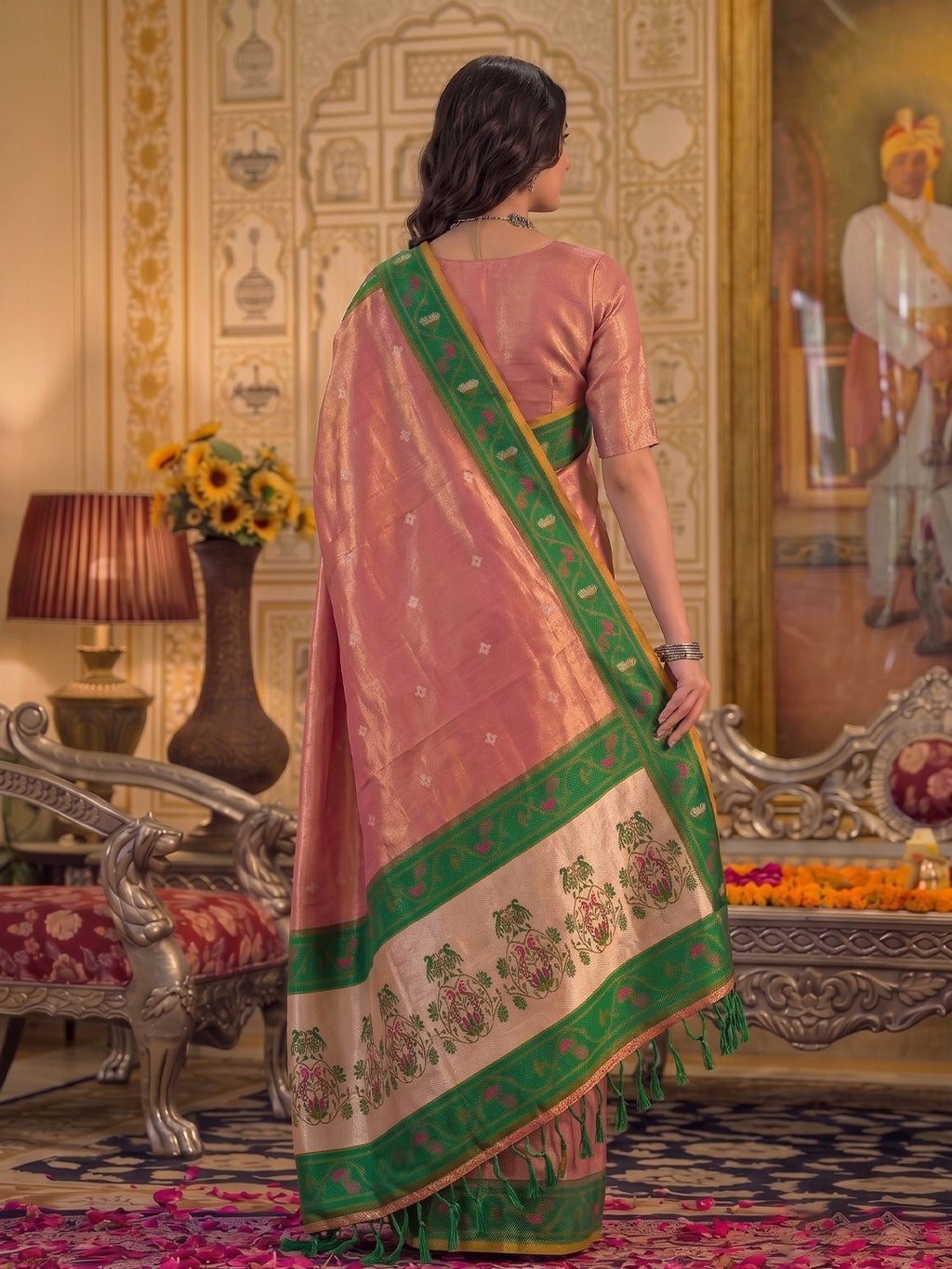 Exquisite Tissue Silk Saree with Intricate Designer Pallu & Woven Border