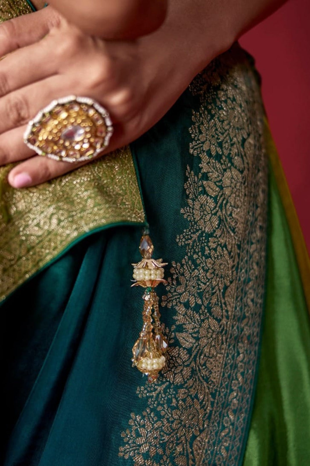 Ombré Dola Crape Silk Saree with Handcrafted Kundan Blouse