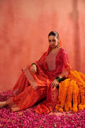 Festive Chinon Silk Bandhej Print Sharara Set | Heavy Sequence Embroidery
