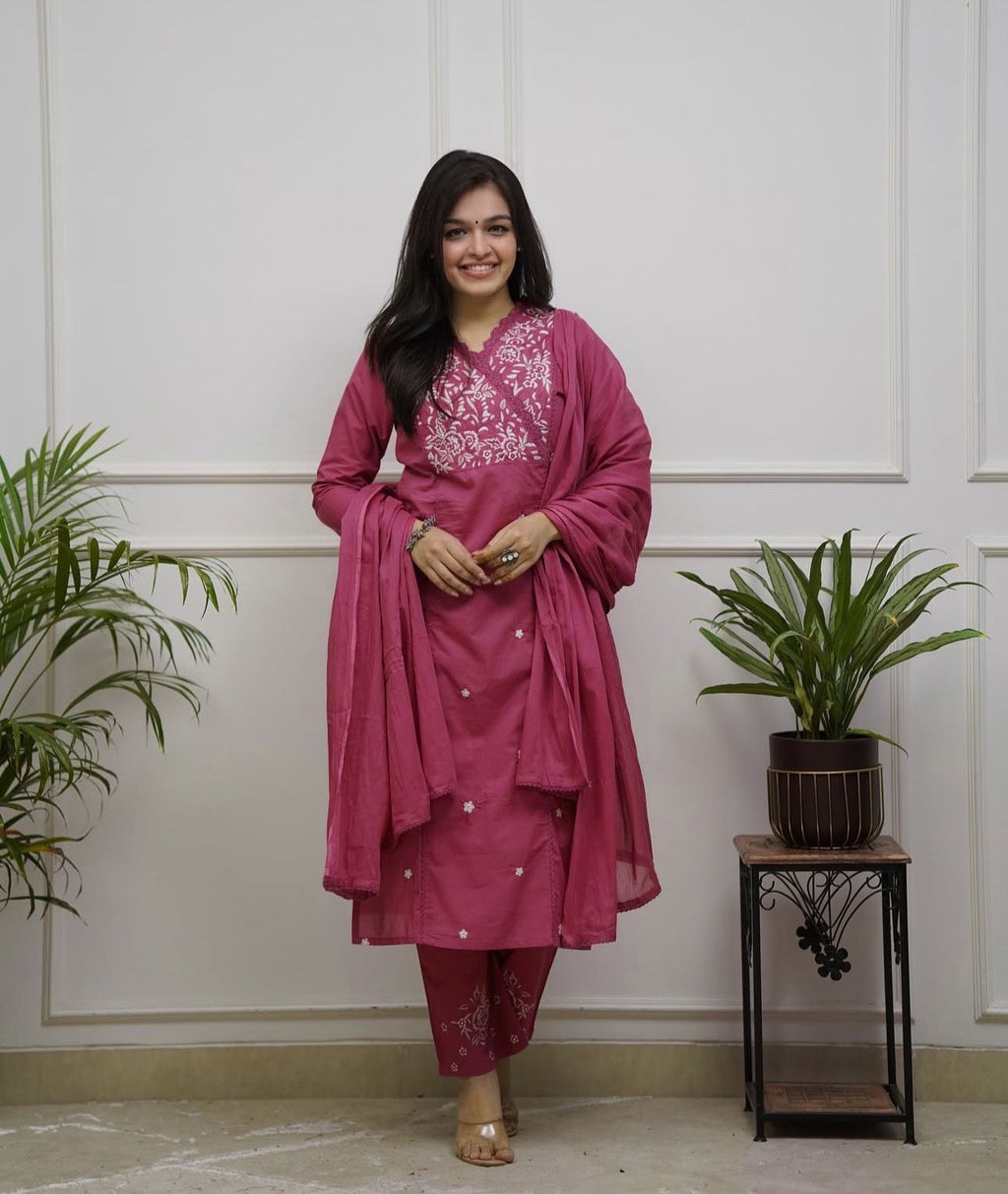 Premium Cotton Embroidered 3-Piece Suit Set