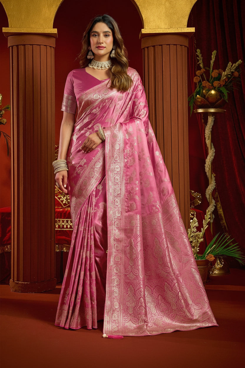 Royal Satin Silk Saree with Intricate Swarovski Work & Fancy Border | Designer Festive Collection