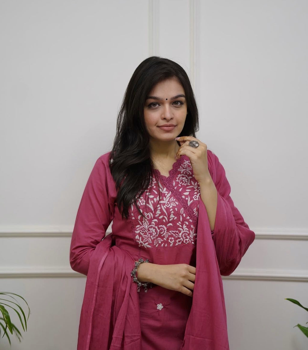 Premium Cotton Embroidered 3-Piece Suit Set