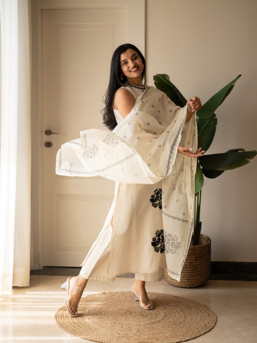 Fine Cotton Flex Embroidered Kurti Set with Dupatta
