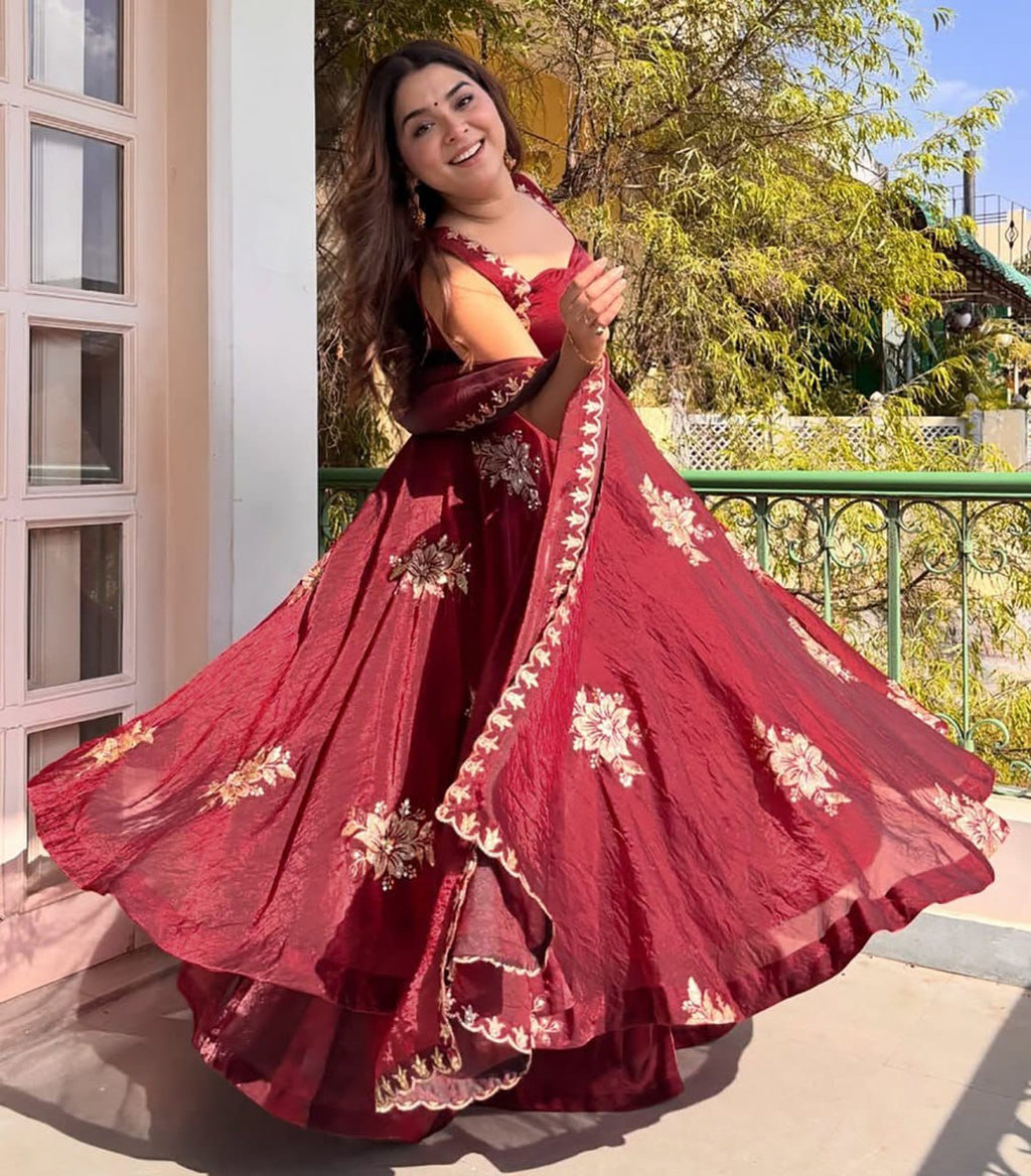 Regal Sophistication: Premium Fendy Silk Anarkali Set with Intricate Zari & Sequin Embroidery