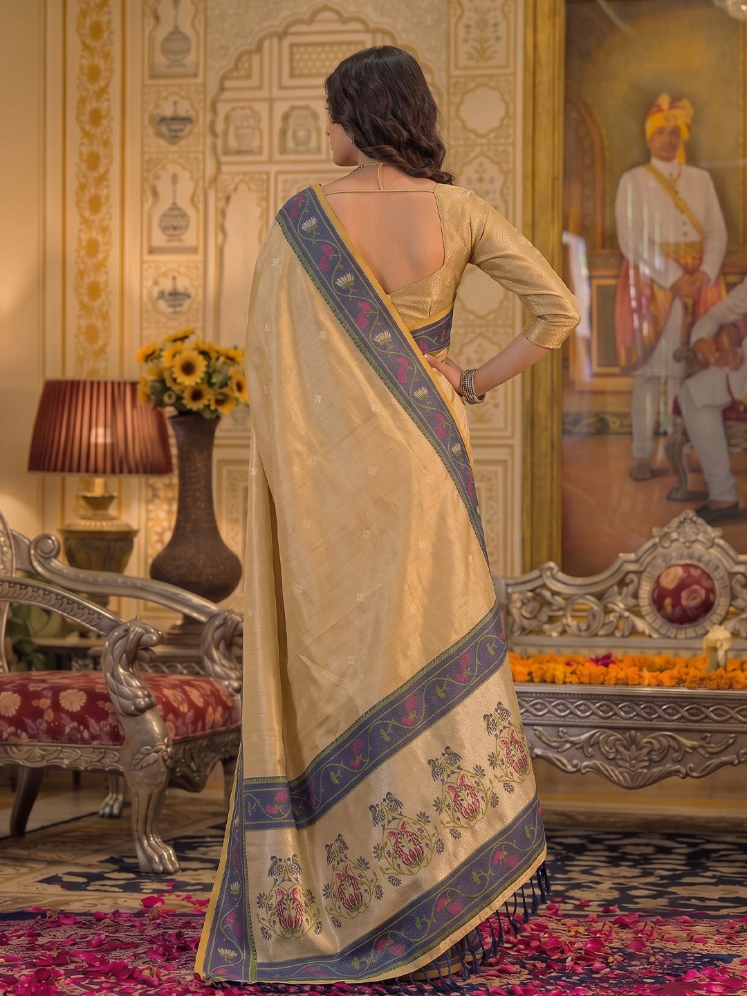 Exquisite Tissue Silk Saree with Intricate Designer Pallu & Woven Border