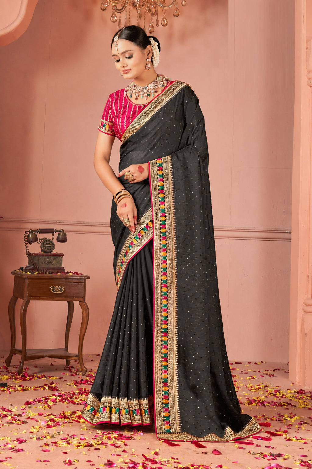 Rangoli Saree with Swarovski Crystal Border & Embroidered Banglory Silk Blouse