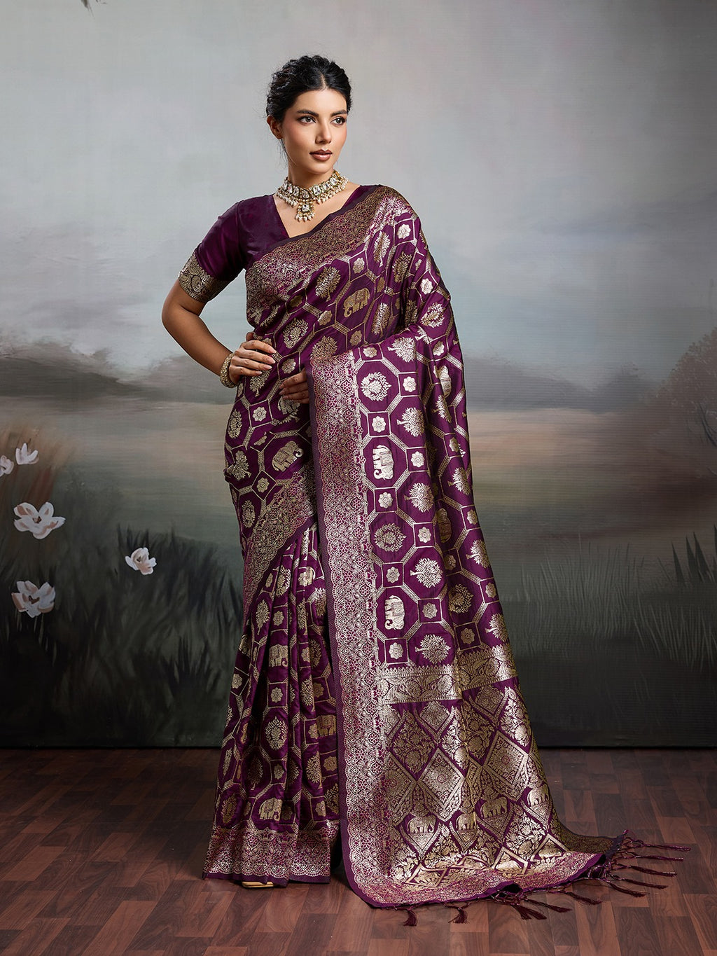 Shine in Pure Opulence: Elegant Silk Blend Sarees with Metallic Zari Weave