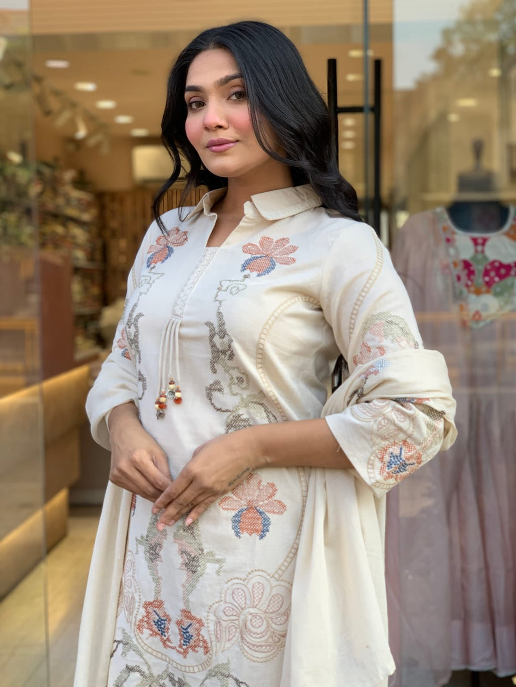 Premium Cotton Flex Embroidered Kurti Set – Elegant Summer Grace