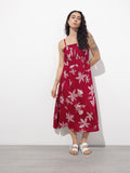 Maroon Shoulder Strapes Fit & Flared Dress
