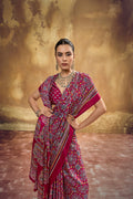 Ajrakh Printed Modal Satin Sarees with Matching Blouse