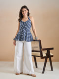 Women Floral Print Pure Cotton Peplum Fit Blue Top