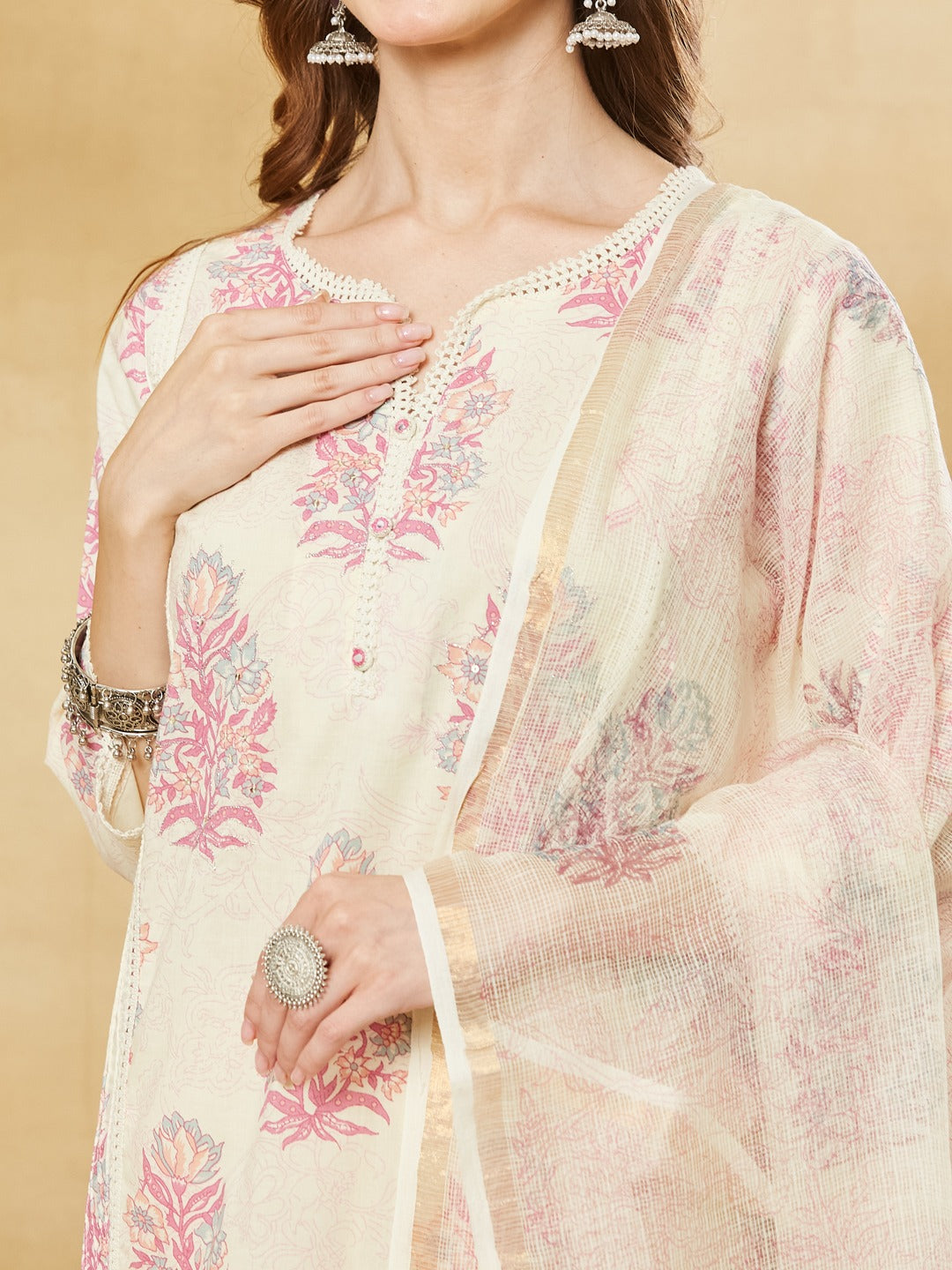 Pink Kurta Pant Set With Dupatta