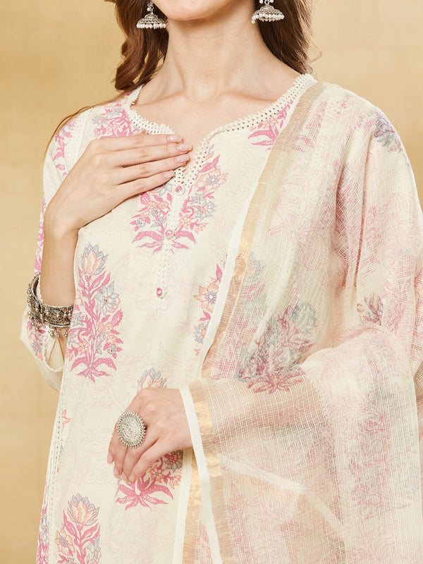 Pink Kurta Pant Set With Dupatta