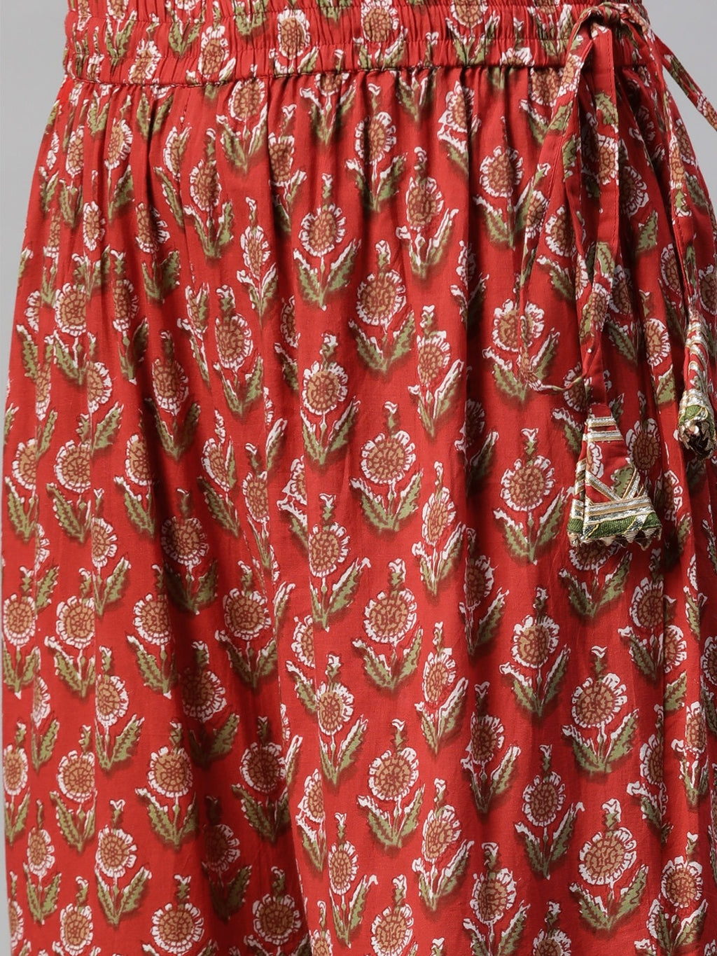 Red Dabu Printed Kurta Sharara Set with Kota Doria Dupatta
