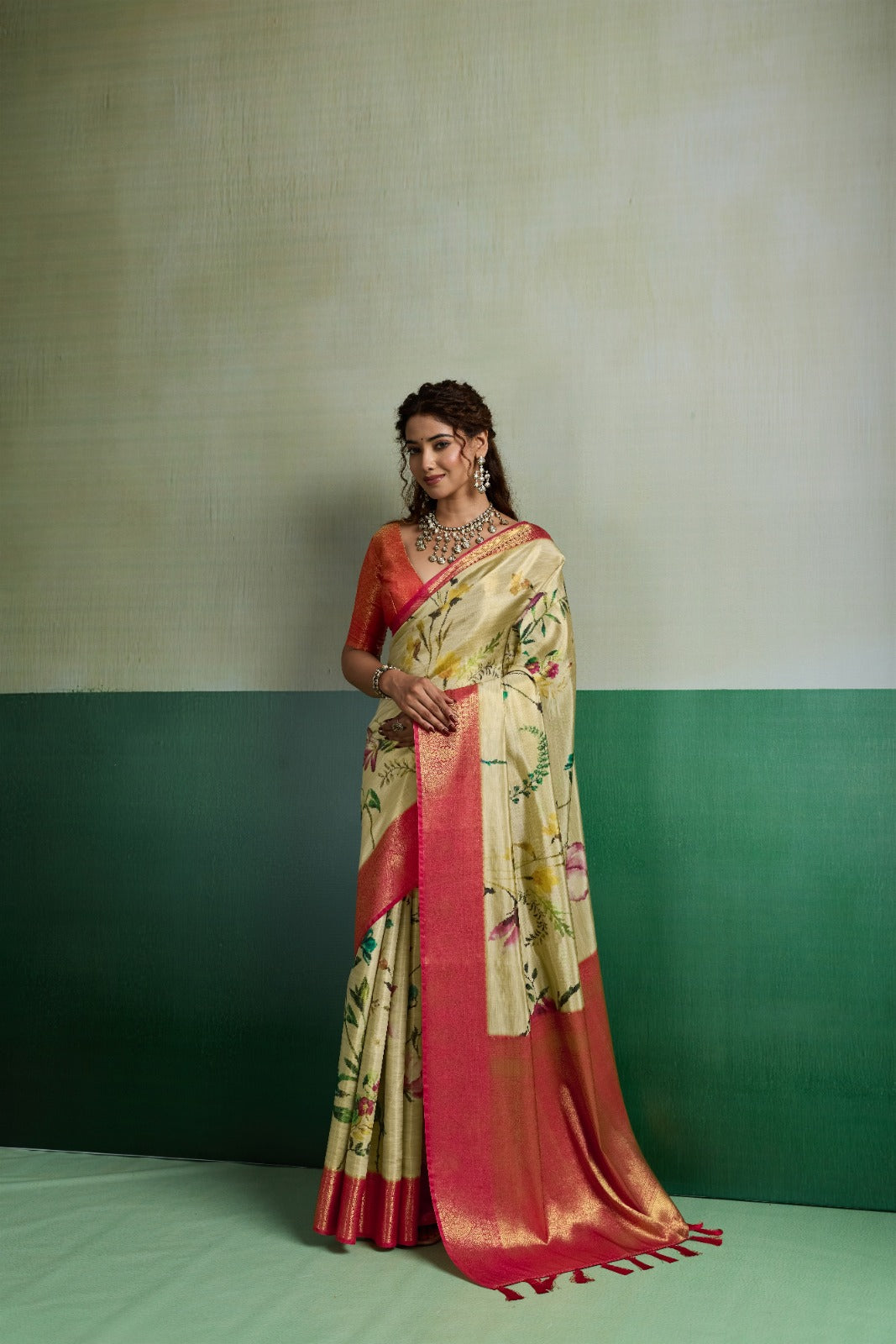 Pure Kanjivaram Tissue Silk Saree with 3D Floral Digital Print