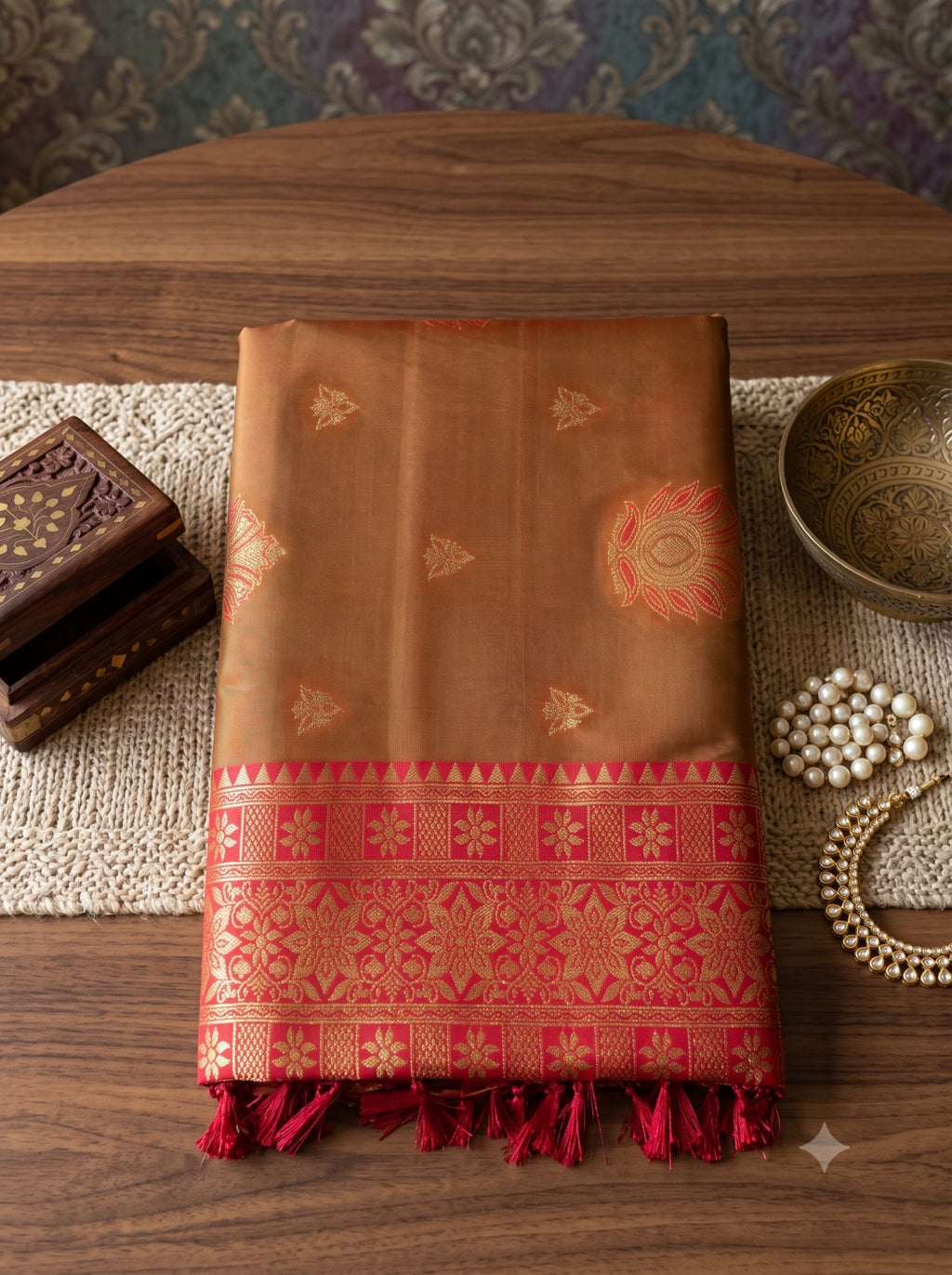 Royal Silk Saree with Traditional Woven Contrast Zari Border & Elegant Pallu