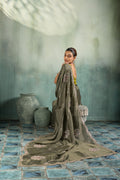 Premium Self-Stripe Giraffe Saree with Handcrafted Butta & Contrast Satin Blouse