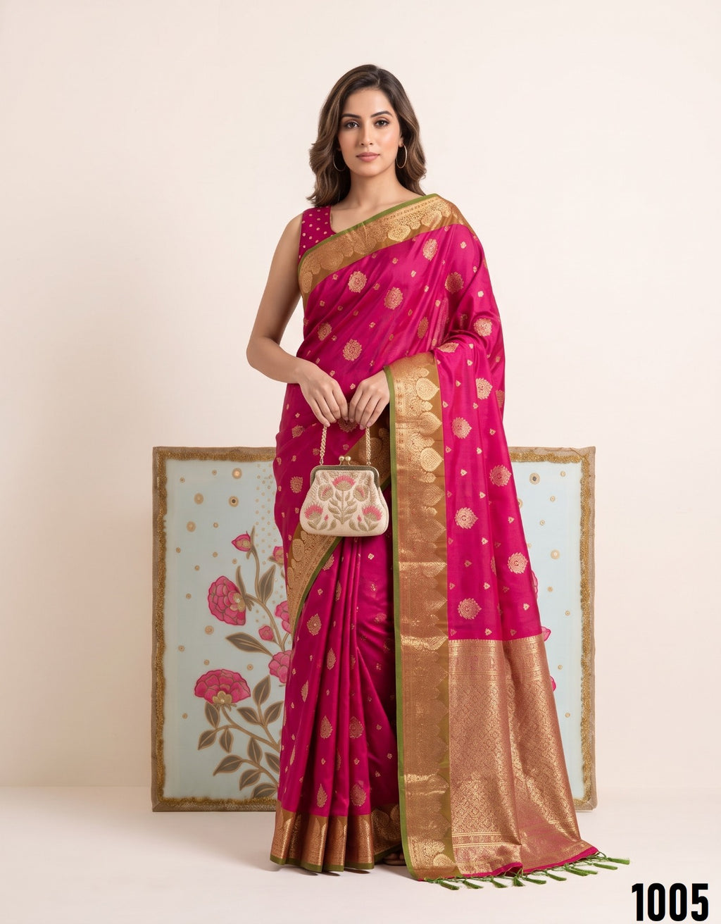 Royal Silk Saree with Traditional Woven Contrast Zari Border & Elegant Pallu