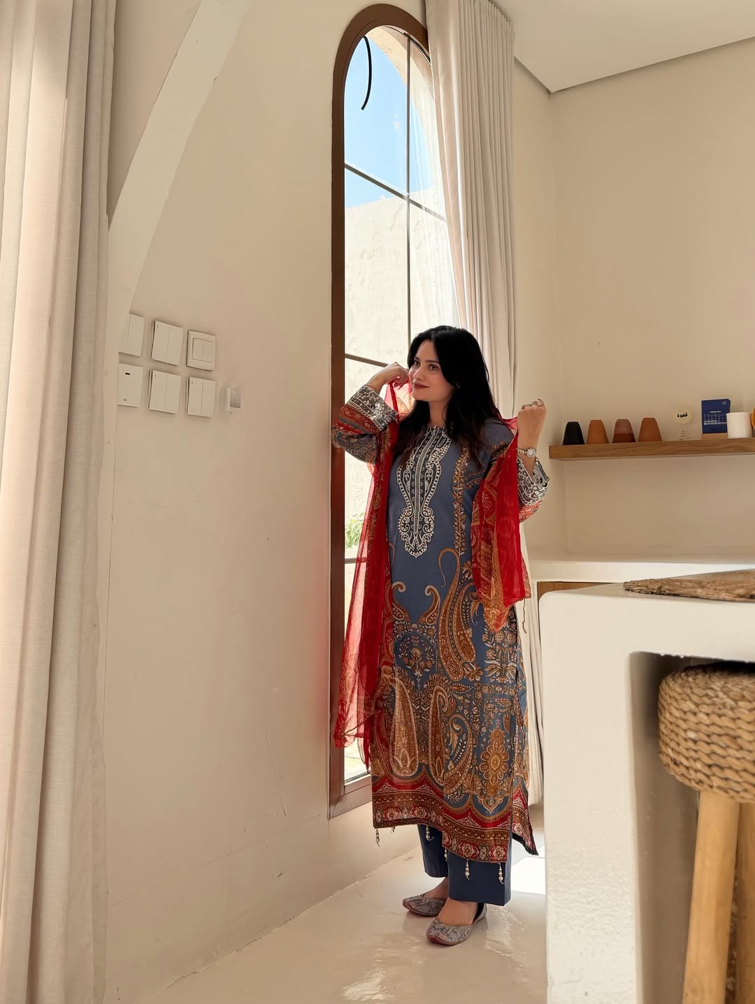 Everyday Glamour: Premium Heavy Cotton Printed Kurta Set with Shimmering Sequin Embroidery