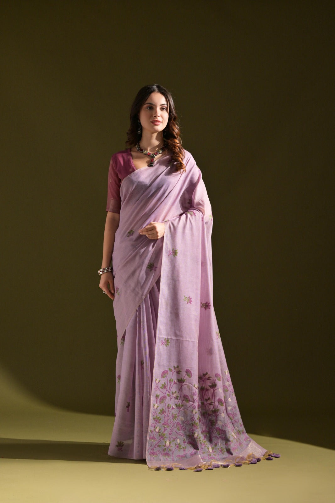 Designer Muga Cotton Saree – Intricate Resham Weave & Pichwai Inspired Motif