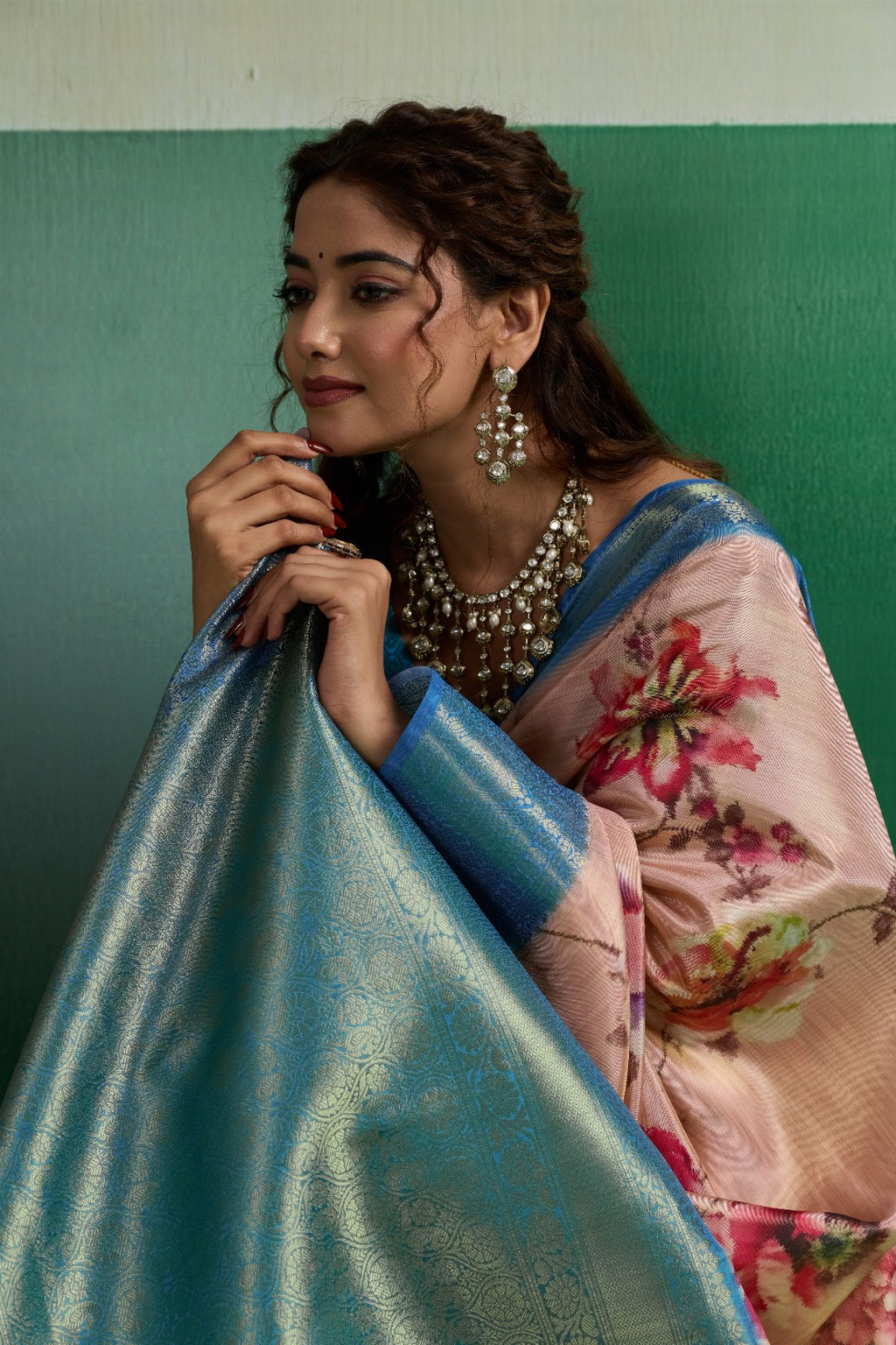 Pure Kanjivaram Tissue Silk Saree with 3D Floral Digital Print