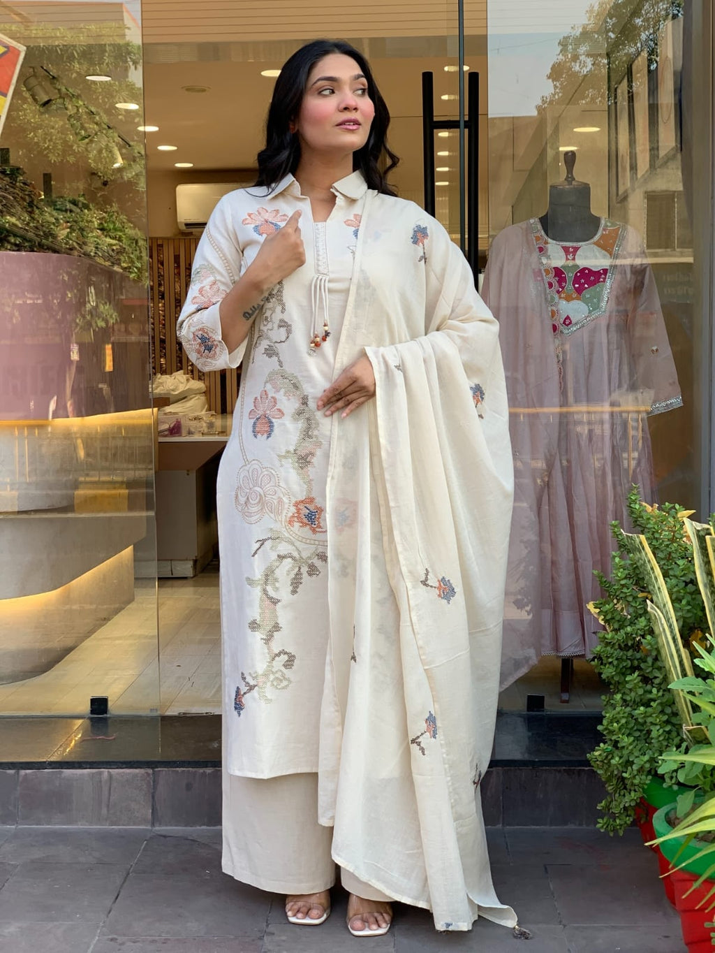 Premium Cotton Flex Embroidered Kurti Set – Elegant Summer Grace