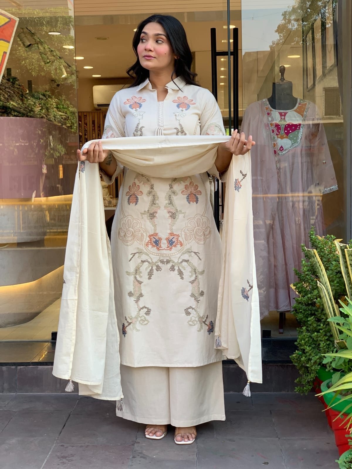 Premium Cotton Flex Embroidered Kurti Set – Elegant Summer Grace